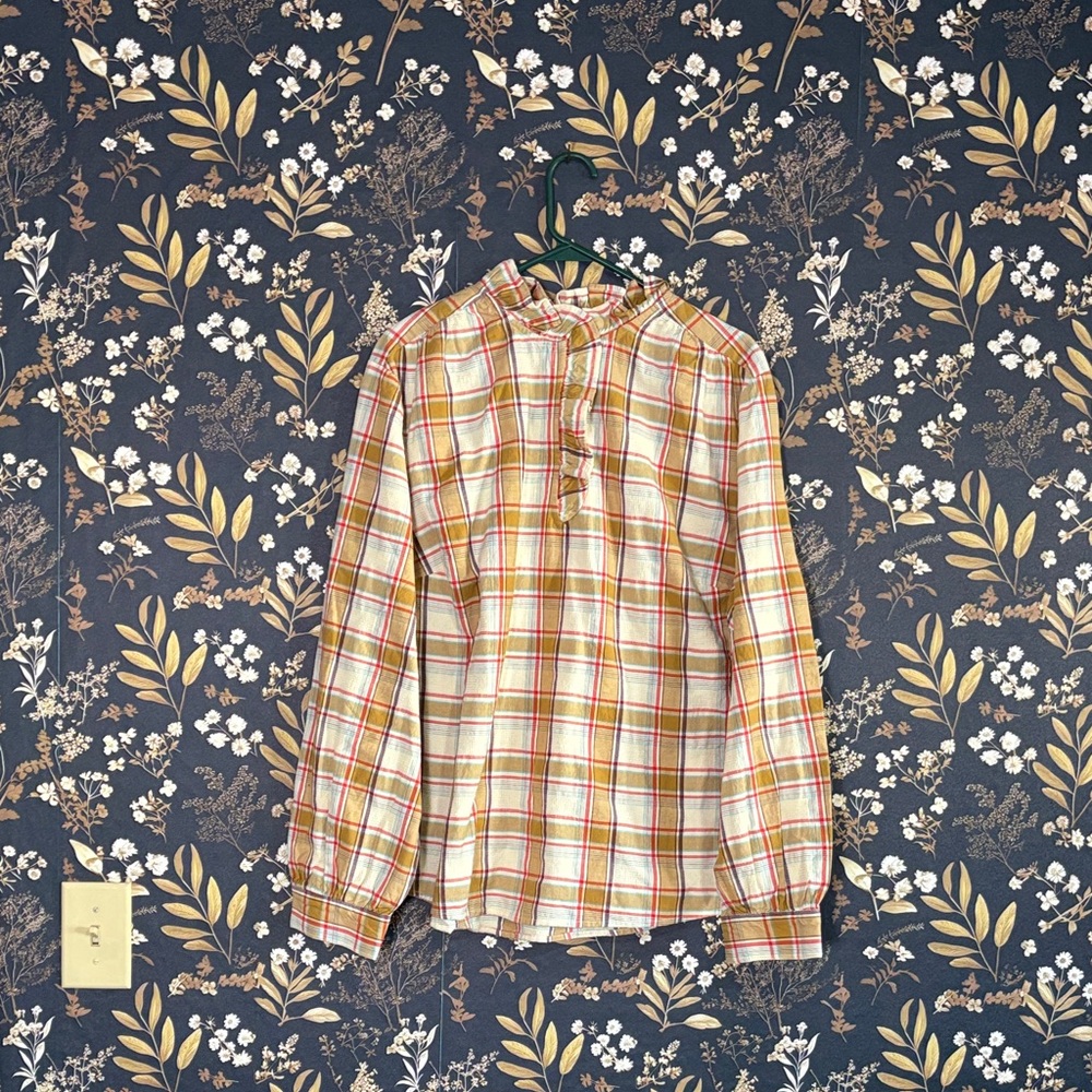 St. John’s Bay Multicolor Plaid Ruffle Collard Shirt Size 2X